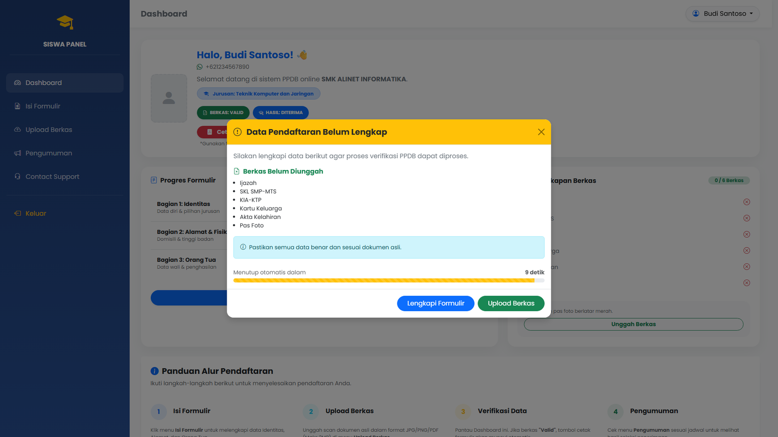 Siswa Dashboard Preview